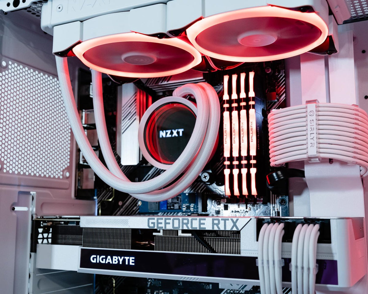White build with soft red lighting
