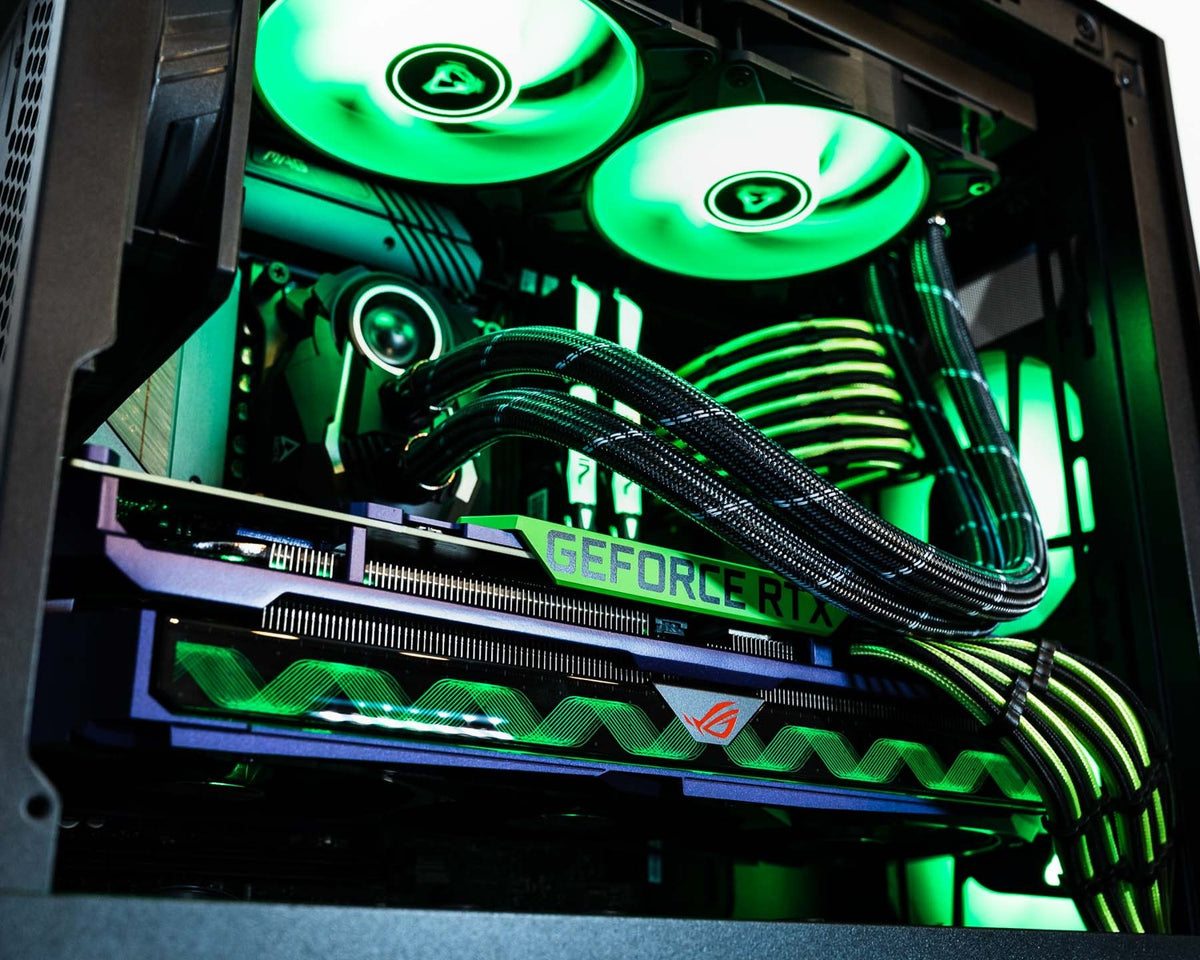 Green ROG graphics card and cooling