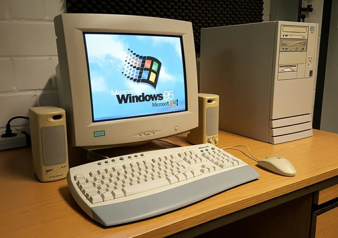 Vintage beige PC and CRT monitor