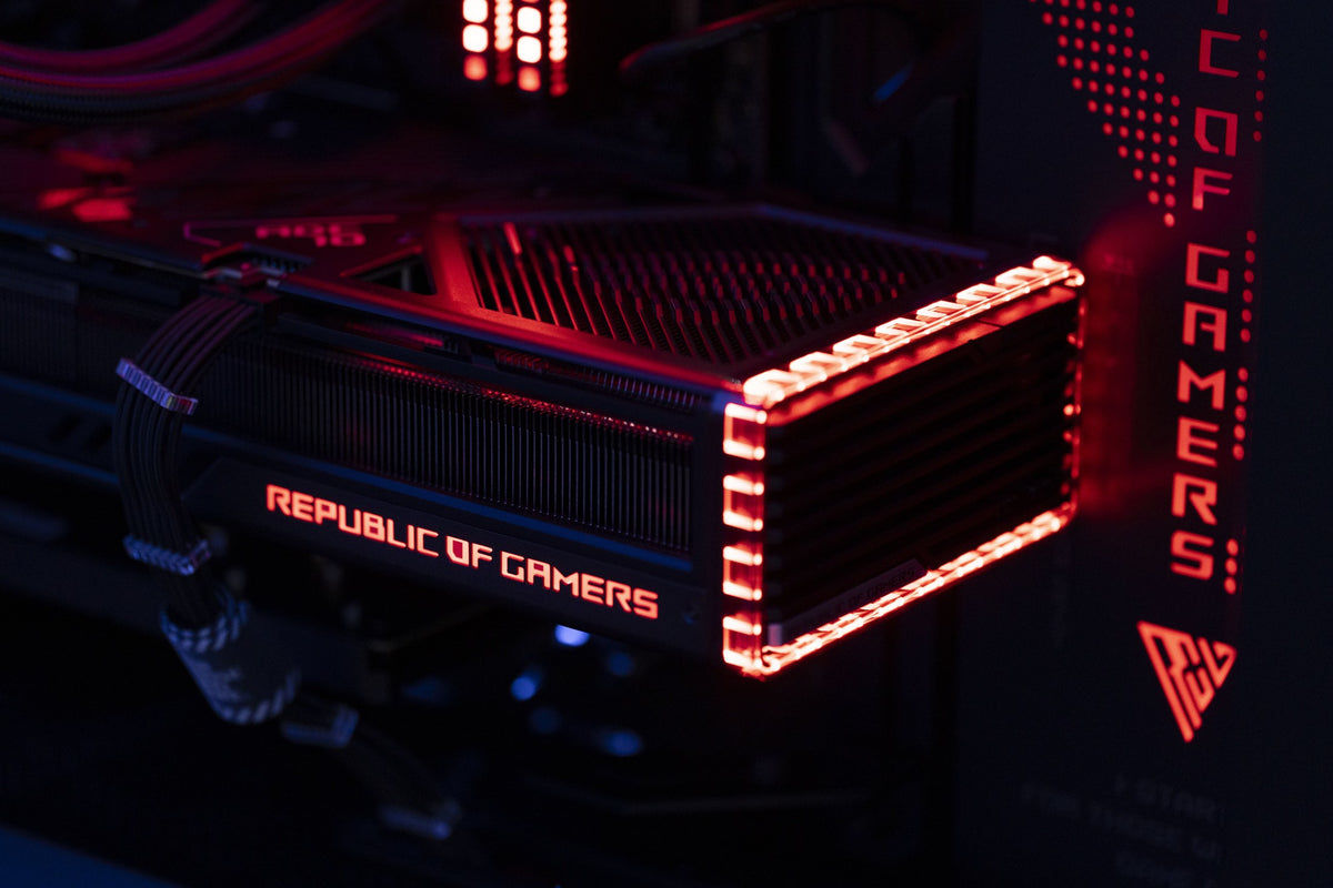 Close-up of the ROG graphics card